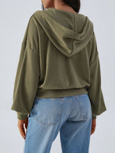 Devine Drawstring Zip Up Long Sleeve Hoodie OutfitFlow